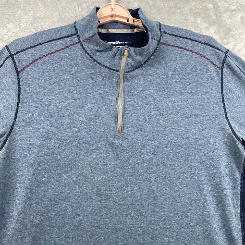 Tommy Bahama Island Zone Shirt Mens XL Blue Quarter Zip Performance‎ Long Sleeve